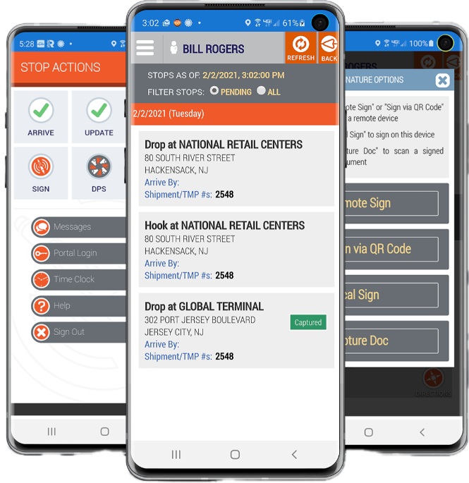 DiSC Mobile: stop actions, the driver's stop list, and signature options